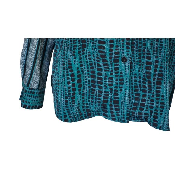 Koos of Course Top Womens Size S Wearable Art Button Up Blouse Teal Black Gray L - Picture 5 of 13